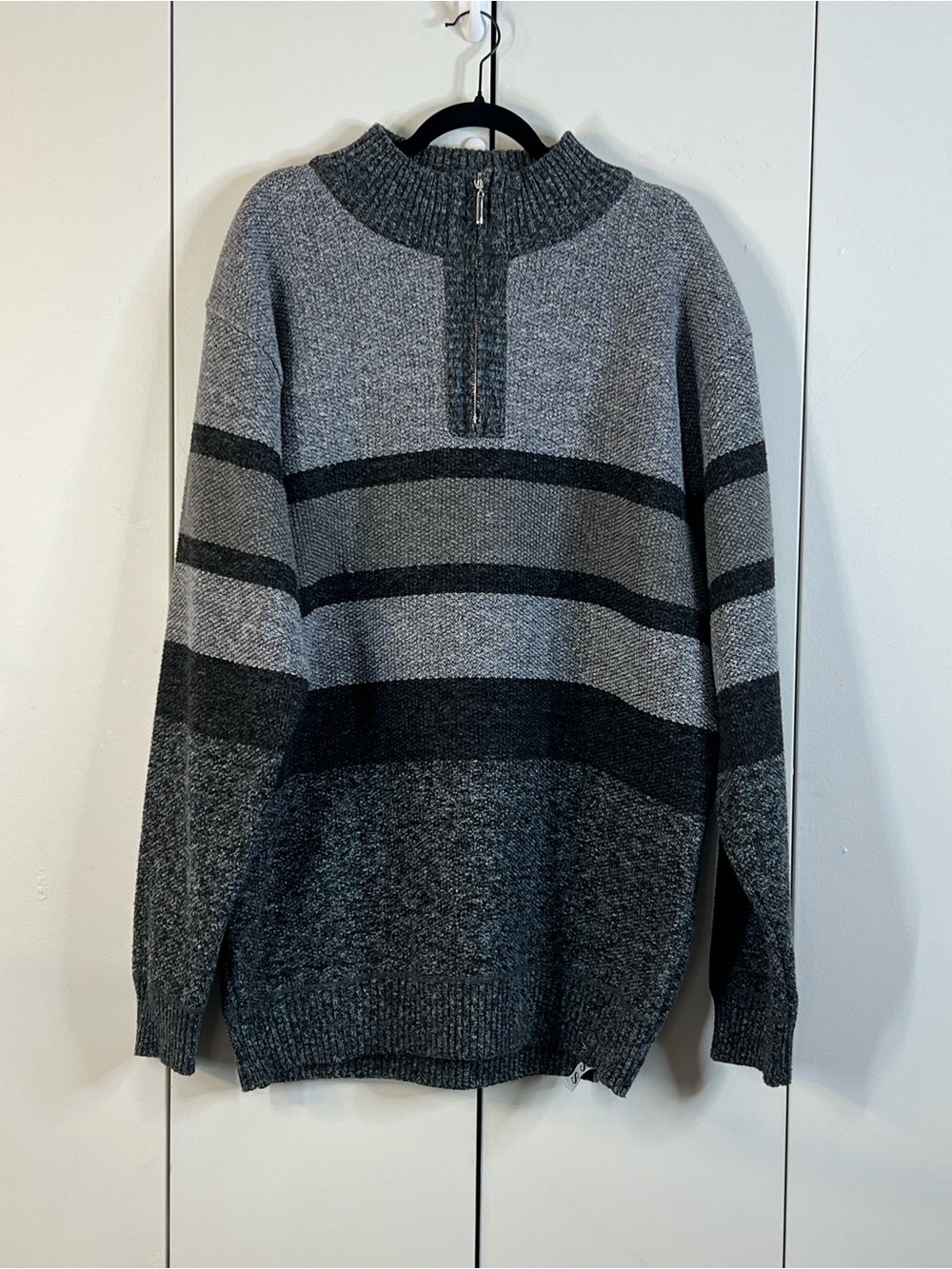 Silversilk Gray Striped Quarter Zip Mock Neck Sweater 4X Plus Size Knit Pullover